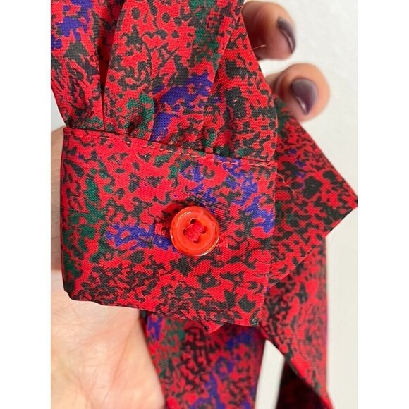 Retro Floral Dress MP Red Belted Paisley Midi Boho Western 80s Resort Mod Chic - Picture 6 of 13